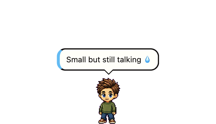 A small pet with a full-size speech bubble above it
